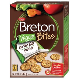 Dare, Breton 4 Boxes of Dare Breton Veggie Bites Crackers On The Go Pouches 132g Each