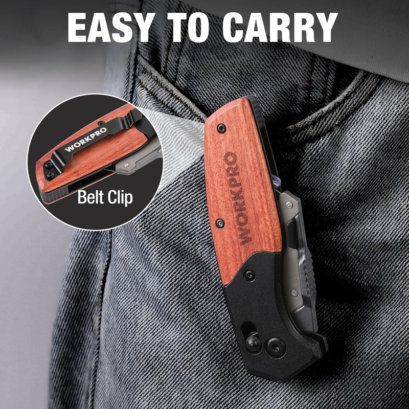 WORKPRO Folding Utility Knife, Razor Blade Knife with Axis Lock,