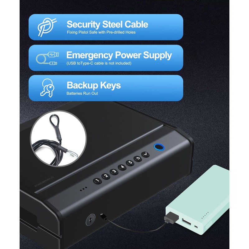 PINEWORLD Gun Safe For Handgun, Gun Case, Biometric Gun Safe