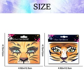 Tiger Face Temporary Tattoos and Lion Face Stickers - Christmas Thanksgiving Party Favors, Animal Body Paint for Stage Performance, Glitter Makeup - 2Pcs