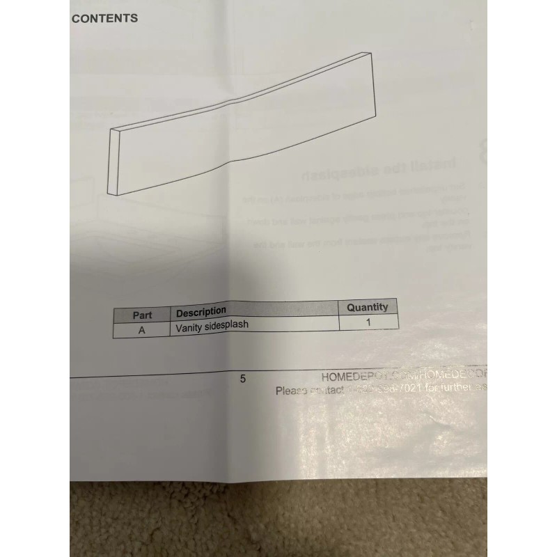 Home Decorators Collection 21-1/4 in. Vanity White Marble Side Splash,1006192