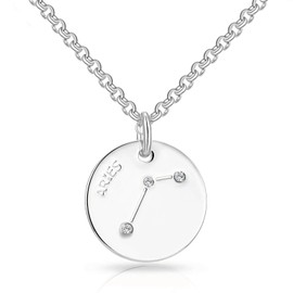 Philip Jones Aries Zodiac Star Sign Disc Necklace Created with Zircondia® Crystals