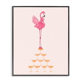 Stupell Industries Balancing Flamingo & Wine Framed Giclee Art Design by Ziwei Li