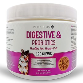 PETSUPLUS Probiotikum für Hunde, 120 Kautabletten, Dogs Hunde-Nahrungsergänzungsmittel, Repariert die Darmflora & schützt das Immunsystem, gegen Durchfall Blähungen Krankheiten und Erbrechen