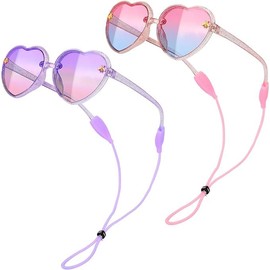 Mayoii 2Pack Kids Sunglasses, Heart Sunglasses with 2 Anti Loss Straps, Stylish Toddler Sunglasses for Girls Boys UV Protection Outdoor (Pink+Purple)