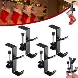 Natwo 2 in 1 Garland Hangers and Fireplace Stocking Holders, 2025 New Adjustable Fireplace Stocking Hooks Double Door Garland Hanger with Hooks for Fireplace Xmas Holiday Home Party Decoration, 4PCS