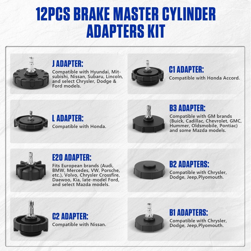 MR CARTOOL Automotive Brake Bleeder Kit 12PCS Master Cylinder Adapters