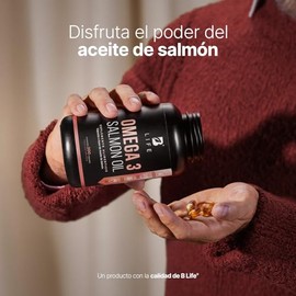 Omega 3 Aceite Puro de Salmón de 200 Cápsulas con 1000 mg por porción. Ingredientes Naturales. Omega 3 Salmon Oil B Life.