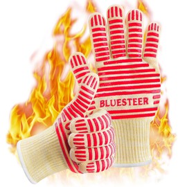 Oven Gloves, Heat Resistant 540 Degrees Grilling Gloves, Hot Surface Handler Non-Slip Silicone Oven Mitts with Fingers, BBQ Gloves for Cooking/Kitchen/Baking, Pack of 2