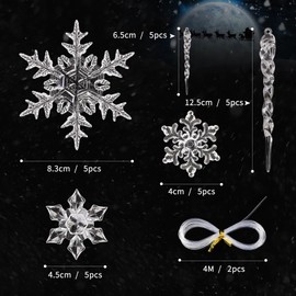 Pack of 25 Snowflakes Decoration Icicle Decoration Christmas Tree Decoration Hanging Clear Acrylic Christmas Tree Pendants Snowflakes Hanging Ornaments Transparent for Christmas Winter Decoration