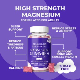 8 Hour Sleepwell Magnesium Gummies for Adults - 60 Sugar-Free & Vegan Gummies - 3000mg High Strength Supplement | Magnesium Citrate, Zinc & D3 | Provides 330mg Magnesiums for Sleep, Muscle & Bone Support | Gluten-Free