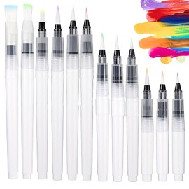 LXUEJIE Pack of 12 Water Brush Pens Brush, Empty Water Brush Pen, Refillable Water Tank Brush, Water Painting Pens with Tank for Watercolour Art and Painting