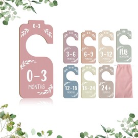 xutong 9Pcs Wooden Baby Closet Dividers,Baby Clothes Organizer,Wooden Double-Sided Baby Clothes Size Hanger Organizer,for Baby Clothes Sorting & Nursery Decor(8Pcs Baby Dividers & 1 Cloth Bag