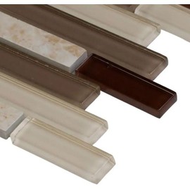 Beige and Brownish Interlocking Pattern 6mm Glass Stone Blend Mosaic Wall Tile for Kitchen Backsplash, Wall Tile for Bathroom, Shower Wall Tile, Accent Wall (1 Sheet)