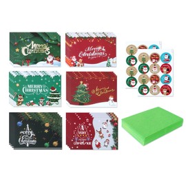 24 Pcs Christmas Cards With 24 Pcs Green Envelopes And 2 Sheet Christmas Sealing Stickers Christmas Greeting Cards Blank Inside For Handwritten Messages,Christmas Partys,Holidays Gifts