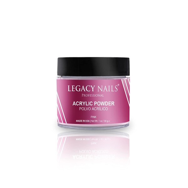 Legacy Nails Professional Pink Acrylic Powder, 1 ounce, 30 g - Made in USA - Ideal For French Manicure, Blending Cover Acrylics