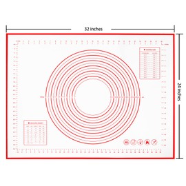 Yansumi Silicone Pastry Mat Extra Large Non-Slip Mat for Rolling Dough Pie Crust and Baking Non-Stick with Measurements (Red, 32x24)