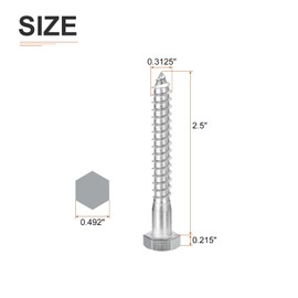 DTGN 5/16" x 2-1/2" Hex Lag Bolts - 10 Pack - for Woodworking, Furniture - 304 Stainless Steel Partial Thread Hexagon Head Lag Screws for Wood - Silver