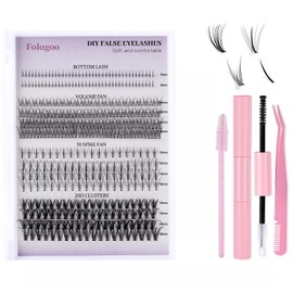 Fologoo Fishtail False Eyelash Set with Lower Lashes, 14 Rows, 404 Clusters, Natural Curl (Pink Accessories, JJM-404-ZI)