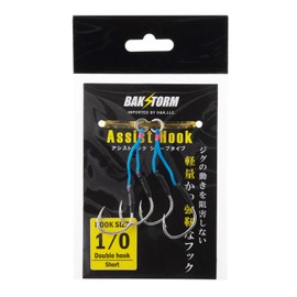 BAKSTORM BAKSTORM BAKSTOM Fishing Hooks, 2 Pcs Assist Hooks, Sharp Type, Thick Axis, Double #1, Line, 0.8 inches (2 cm) / 1.2 inches (3 cm), Short Hooks, Metal Jig, Lure, Jig, Camberry, Blue
