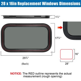 OUTPRIZE Fixed RV Window, 28" W x 16" H Tinted Window Replacement for RV Camper Caravan Motorhome with Trim Ring, Suitable for 7/8" or 1-1/4" and Slightly Thicker Up to 1/16" Walls, DOT Approved