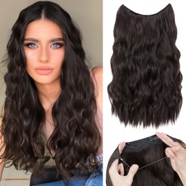 TESS Secret Wire Hair Extension Wavy Invisible One Piece Synthetic Hair Extensions Curly Full Thick Long Adjustable Hairpieces for Women (Dark Brown, 24 Inch)
