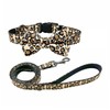 Olahibi Dog Bowtie Collar and Leash Combo Set, Brown Leopard