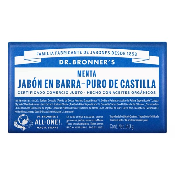 Dr. Bronners Jabon De Castilla En Barra Dr Bronner´s Menta Organico 140g