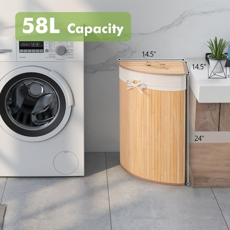 Giantex Corner Laundry Hamper with Lid, 58 L Bamboo Laundry