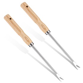 NQEUEPN 2pcs 12" Dandelion Tool, 2-Pronged Manual Thistles Tool with Wooden Handle Portable Dandelion Fork