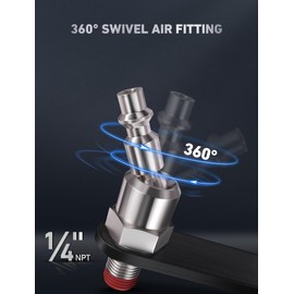 EVOULTES Pneumatic Tool Rafter Hook Hanger with 1/4 & 3/8 Inches Brass Air Fitting, 360° Swivel Lightweight Aluminum Air Tool Organizer Holder, L Shaped Hook for Air Nailer, Air Blow Gun