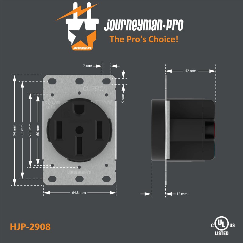 Journeyman-Pro 50 Amp 125/250V 14-50R Flush Mounting Wall Receptacle Range