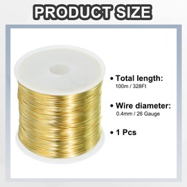 MECCANIXITY 328Ft 26 Gauge Jewelry Wire Beading Wire for Jewelry Making 100M/0.4mm Bare Copper Craft Beading Wire for Necklace Bracelet Beading Supplies, Gold
