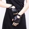 JISEN Women PU Leather Punk Gloves Fingerless Buckle Gloves Performance
