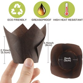 200 Pieces Tulip Cupcake Muffin Liners - 2 Inch Standard Paper Baking Cups Muffin Cases Greaseproof Cupcake Wrappers, Brown, Nature & White