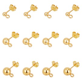 UNICRAFTALE 30 Pieces 3 Sizes Stainless Steel Stud Earrings Kits 304 Stainless Steel Ball Post Stud Earrings with Loop Golden DIY Stud Earrings for DIY Earring Jewellery Making