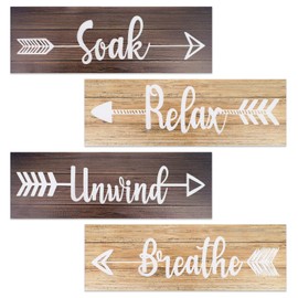 Realand 4 Pieces Bathroom Decor Wall Art, Rustic Farmhouse Bathroom Wall Decor Soak Relax Unwind Breathe Boho Country Vintage Decorative Wooden Signs for Home Spa Laundry Room