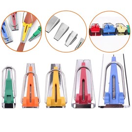 Bias Tape Maker Kit with 5 Sizes (6mm, 9mm, 12mm, 18mm, 25mm), Binding Foot Clips, Pins, Awl and Quilting Tools