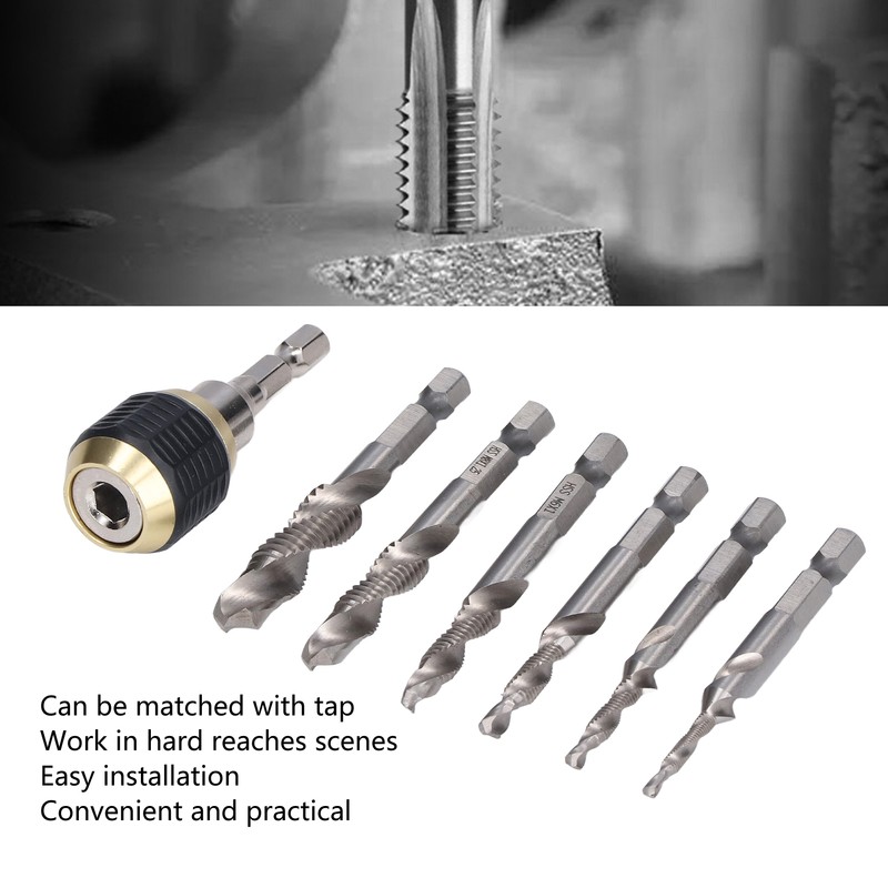 7Pcs/Set Spiral Combination Tap High Speed Steel 1/4in Hex Shank