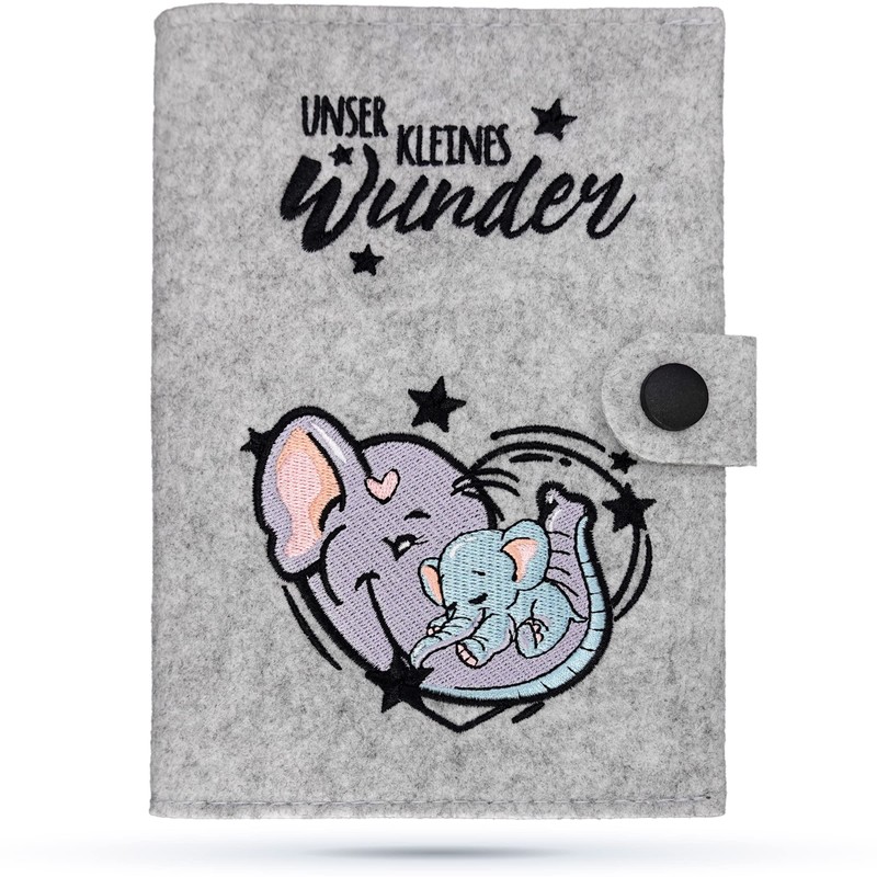 Emadele Mother Child Passport Cover Elephant 'Unser Kleines Wunder' Light