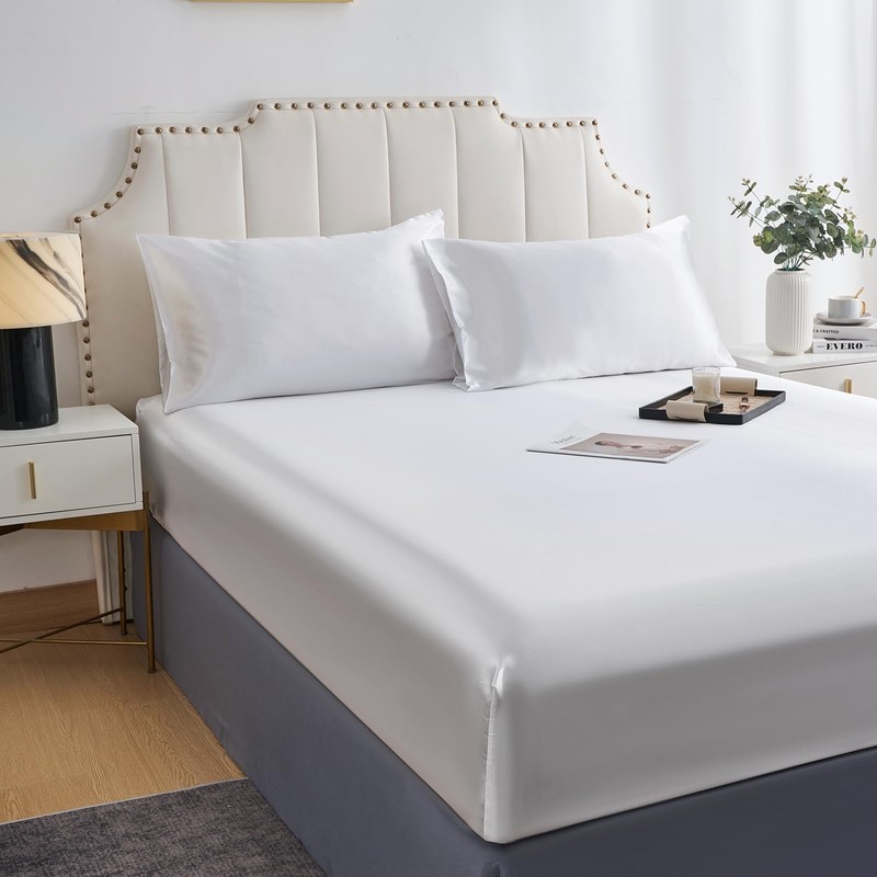 DuShow Fitted Sheet-Deep Pocket Satin Silky Bed Sheet,Breathable Soft and