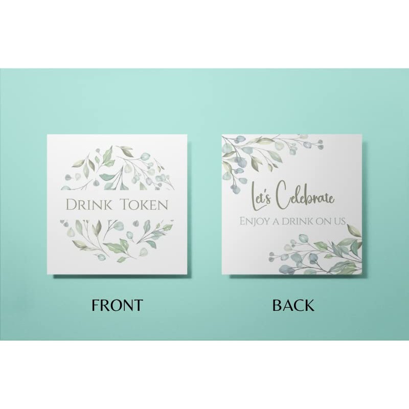 100 x Rustic Botanical 74mm Square Card Drink Tokens: Let's
