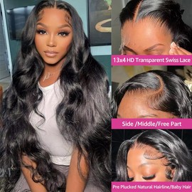 KADOYEE 32 Inch Body Wave Lace Front Wigs Human Hair 180% Density 13x4 HD Lace Front Wigs Human Hair Pre Plucked 10A Lace Frontal Wig for Black Women Glueless Wigs with Baby Hair
