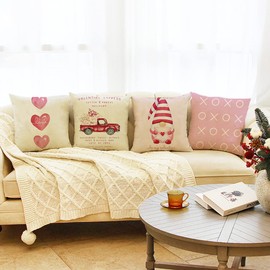 Ogiselestyle Happy Valentine's Day Love Heart Gnome Throw Pillow Covers, 18 x 18 Inch Be My Valentine Holiday Anniversary Wedding Cushion Case Decoration for Sofa Couch Set of 4