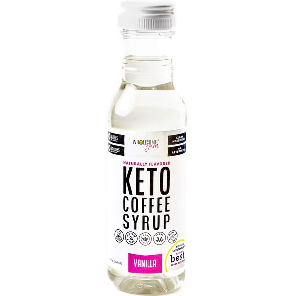 Wholesome Yum Keto Coffee Syrup - Sugar Free Vanilla Syrup With Monk Fruit & Allulose (12 fl oz) - Naturally Sweetened & Flavored, Non GMO, Low Carb, Gluten-Free, Vegan