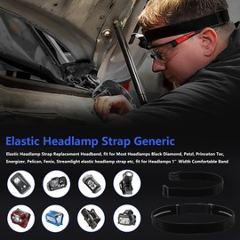Elastic Headlamp Strap Replacement Headband, fit for Most Headlamps Black Diamond Petzl Princeton Tec Energizer Pelican Silva Fenix Headlamps 1”Width Comfortable Band, Fastening Does Not Fall -2 Pack
