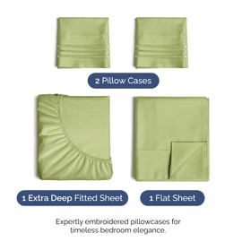 Extra Deep Pocket Cal King Sheets - 4 Piece Breathable & Cooling Bed Sheets - Hotel Luxury Bed Sheet Set - Soft, Wrinkle Free & Comfy - Easily Fits Extra Deep Mattresses - Light Olive Green Sheets Set
