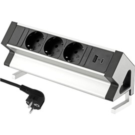 Aluminium surface-mounted socket 3-way, USB-A USB-C, clamp mounting