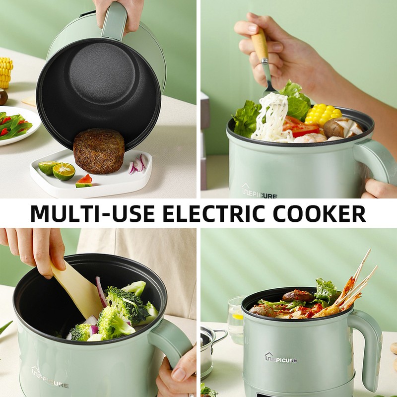 Aoresac Electric Pot 1.7L Non-stick Ramen Cooker Automatic Insulation/Timing for