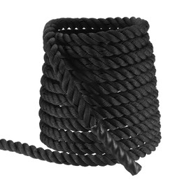 MECCANIXITY Battle Rope 50ft x 1.5 Inch Polyester Workout Rope Heavy Fitness Exercise Rope for Strength Training Home Gym Muscle Building, Black